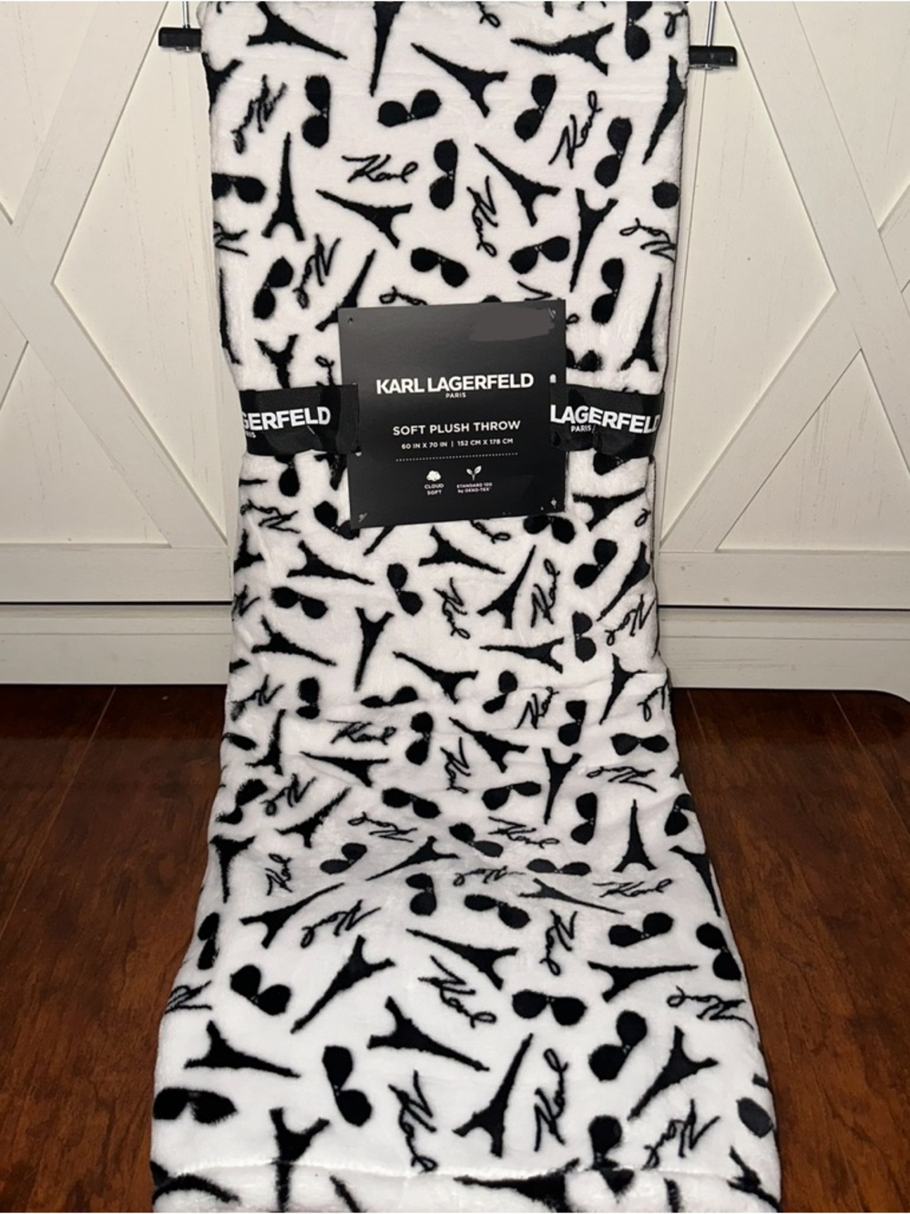 Karl Lagerfeld Black and White Paris Sunglasses Plush Throw Blanket